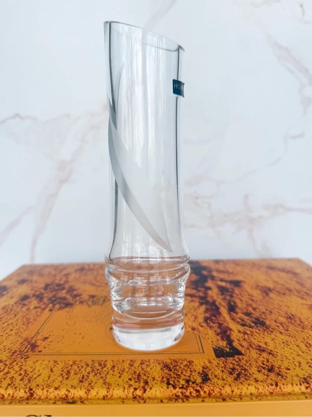 Vintage Hoya Crystal Bamboo Bud Vase Frosted Etched Japanese Asian Crystal